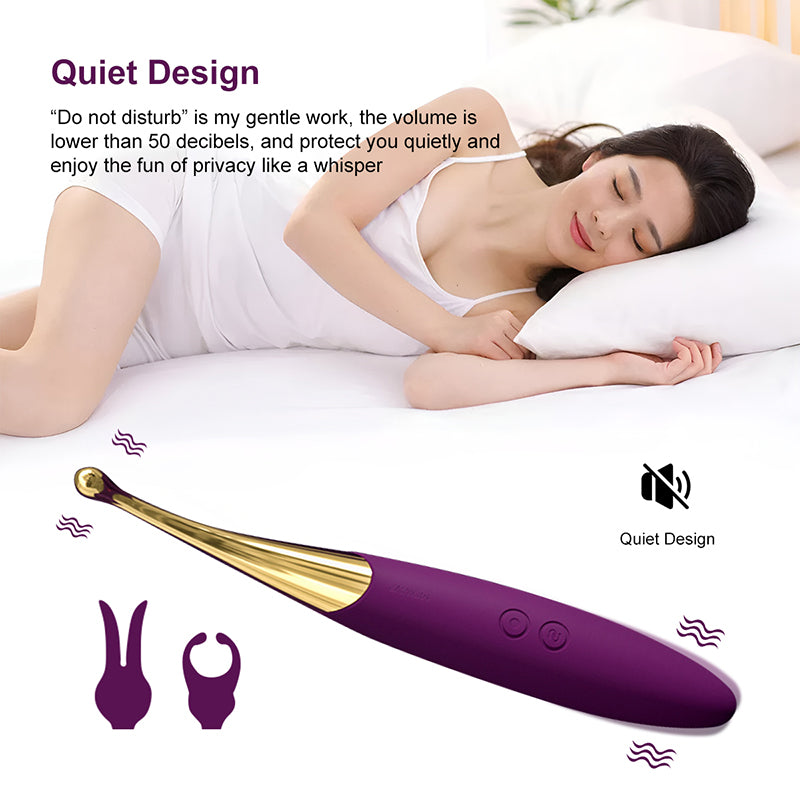 10 leistungsstarke Vibrationsmodi. Geräuscharmer Vibrator mit austauschbaren Köpfen.