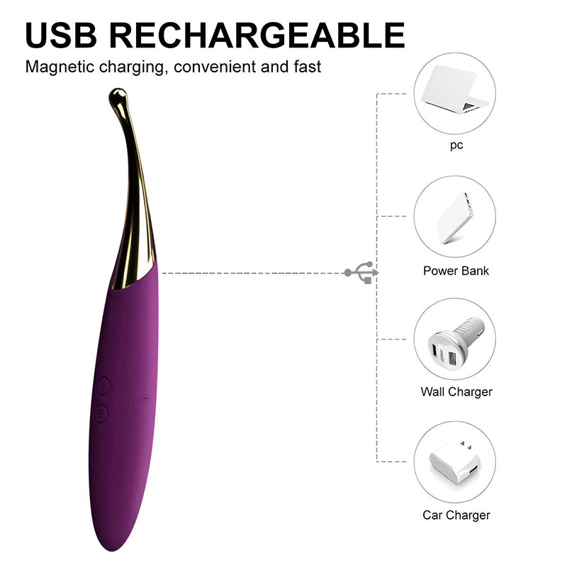 10 leistungsstarke Vibrationsmodi. Geräuscharmer Vibrator mit austauschbaren Köpfen.