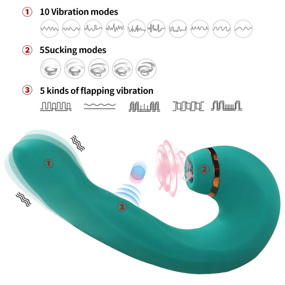 5 Sucking modes Tap the G-spot and suck the vibrator
