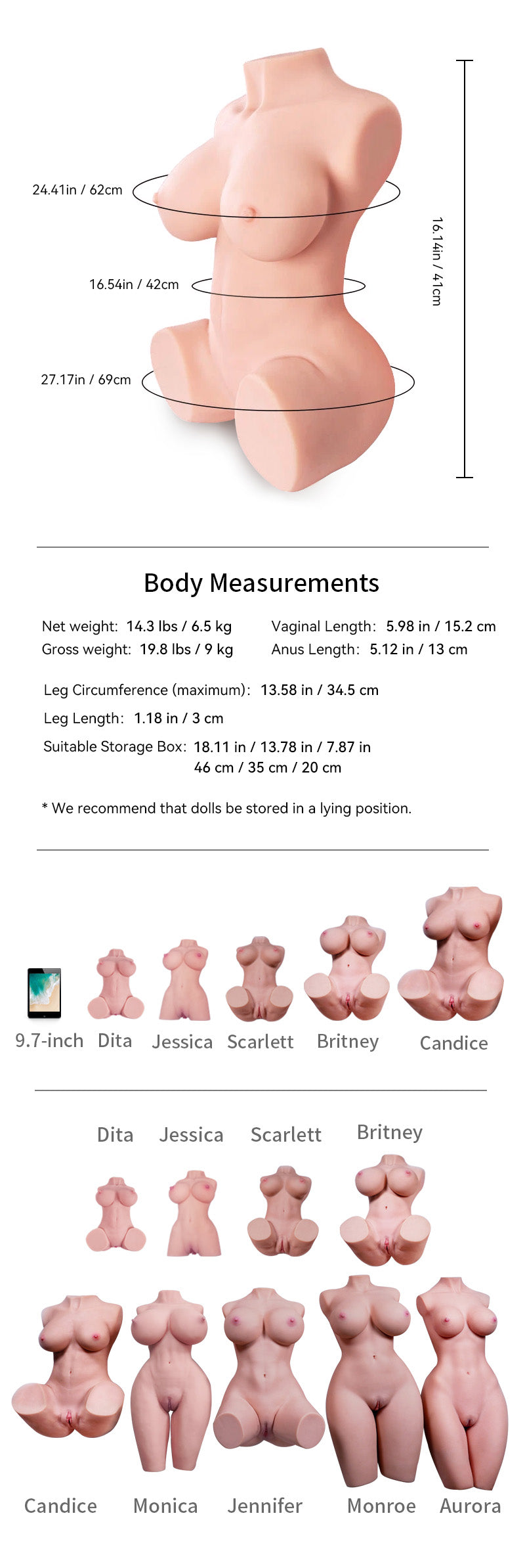 Scarlett: 15.4LB Half Body Realistic Sex doll Torso Big Boobs Booty Female Love Sexy Torsos Masturbator